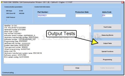 Screen shot showing output tests