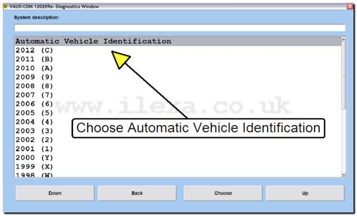 screenshot showing choosing automatic vehicle identification in VAUX-COM